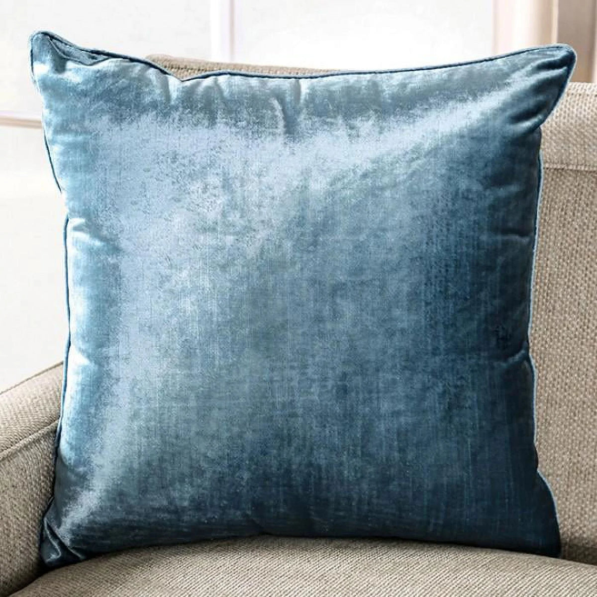 Beige & Teal Chenille Loveseat O40342