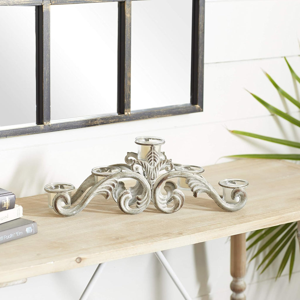 White Iron Candelabra Holds 10 Pillar Candle Holders J92490