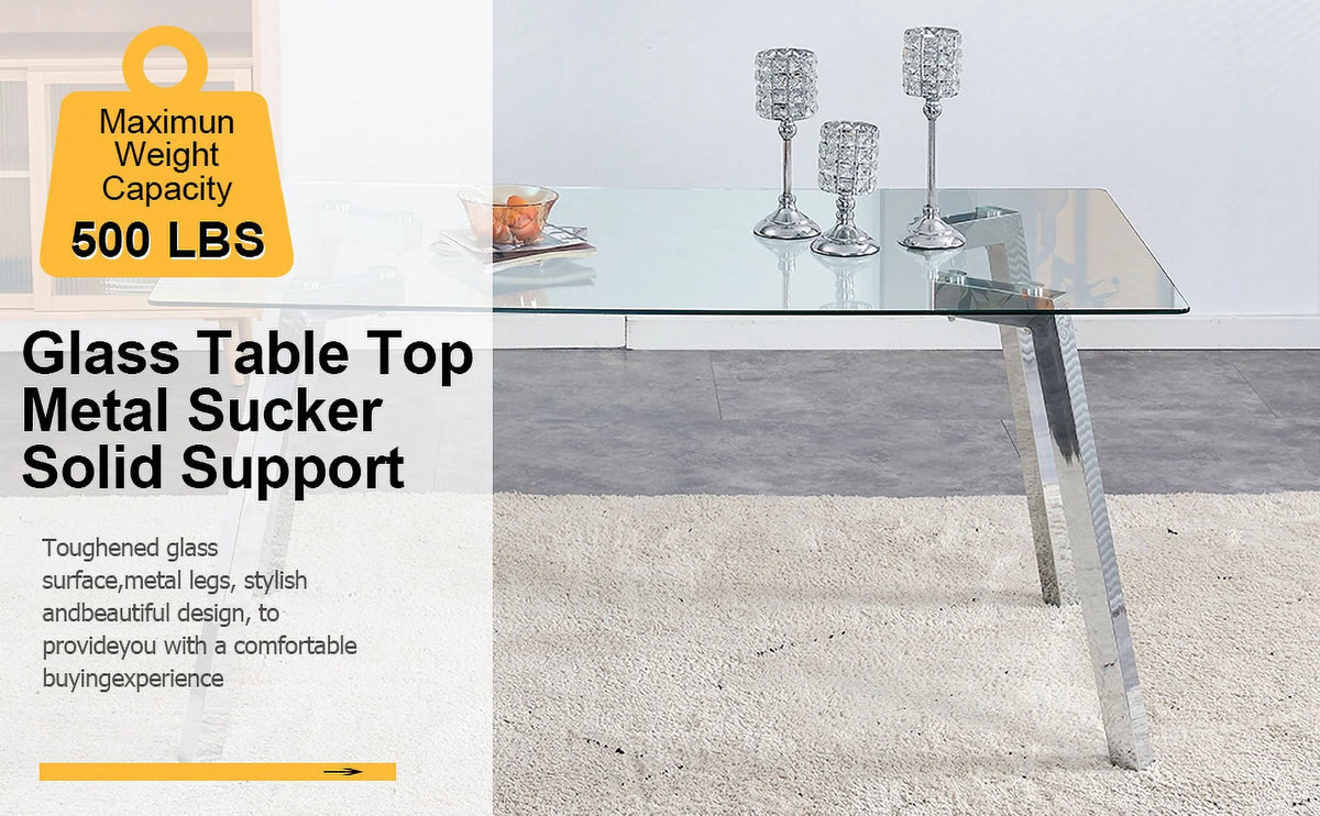 Rectangle Glass Dining Table with Metal Base Q986