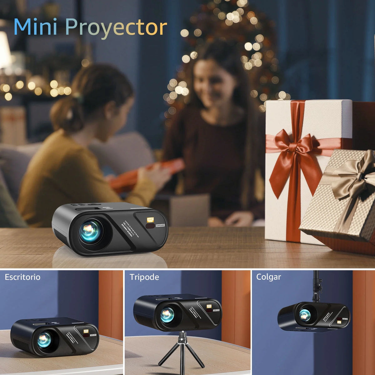 5G Wifi Mini Projector with 100 Projector Screen, Full HD 1080P, Black Q4319