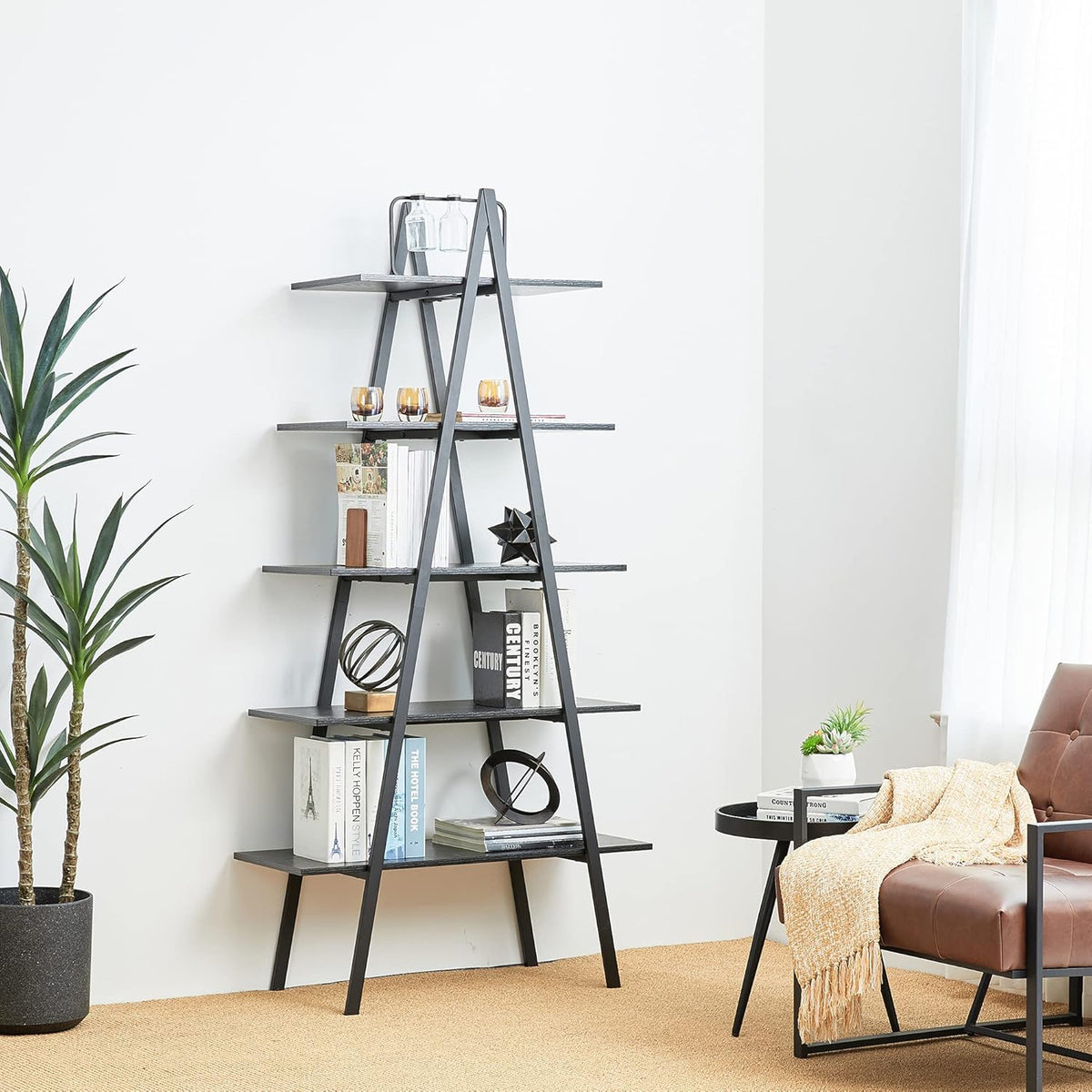 Black 3 Tier Metal Frame Wood Bookshelf H99399