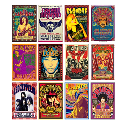Vintage Rock Band Posters 12 Set 7.8X11.8 Inch W723824