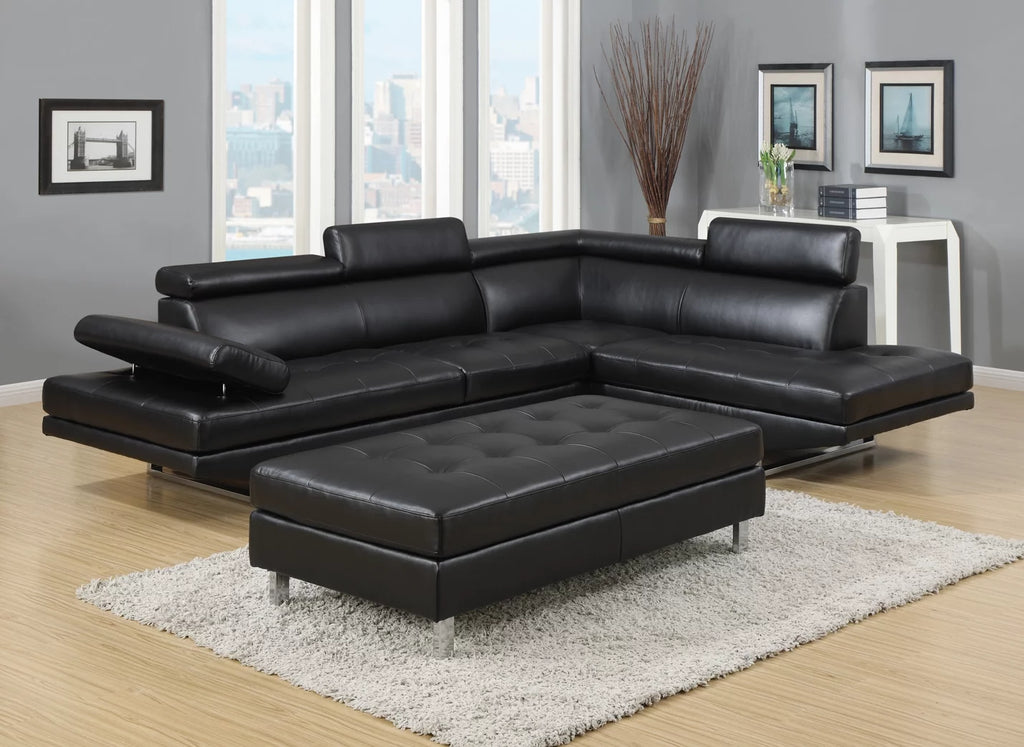 Black Bonded Leather 3-piece Sectional Sofa Set E66589