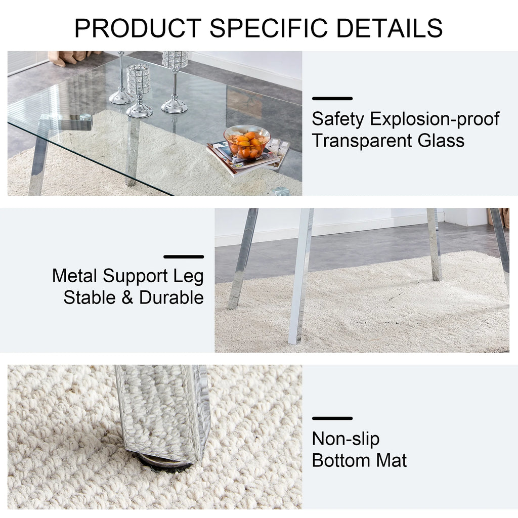 Rectangle Glass Dining Table with Metal Base Q986