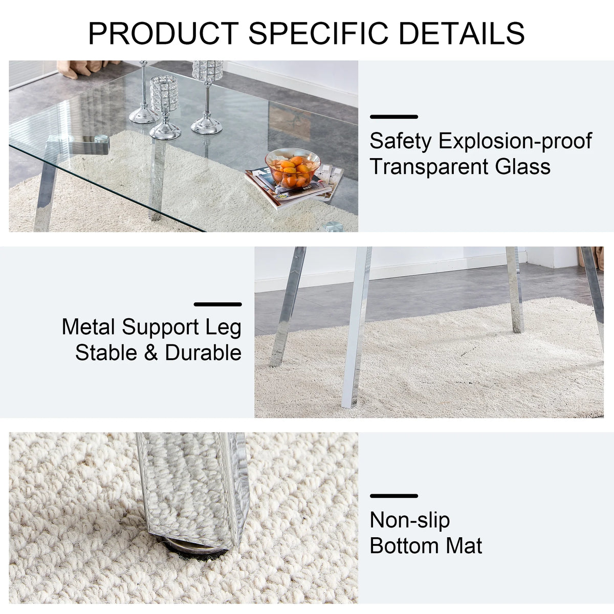 Rectangle Glass Dining Table with Metal Base Q986