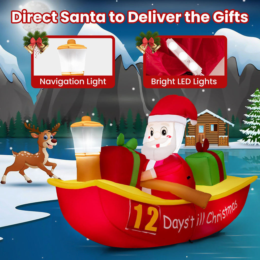7 FT Christmas Inflatable Santa Claus Rowing Boat with Navigation Light N186860