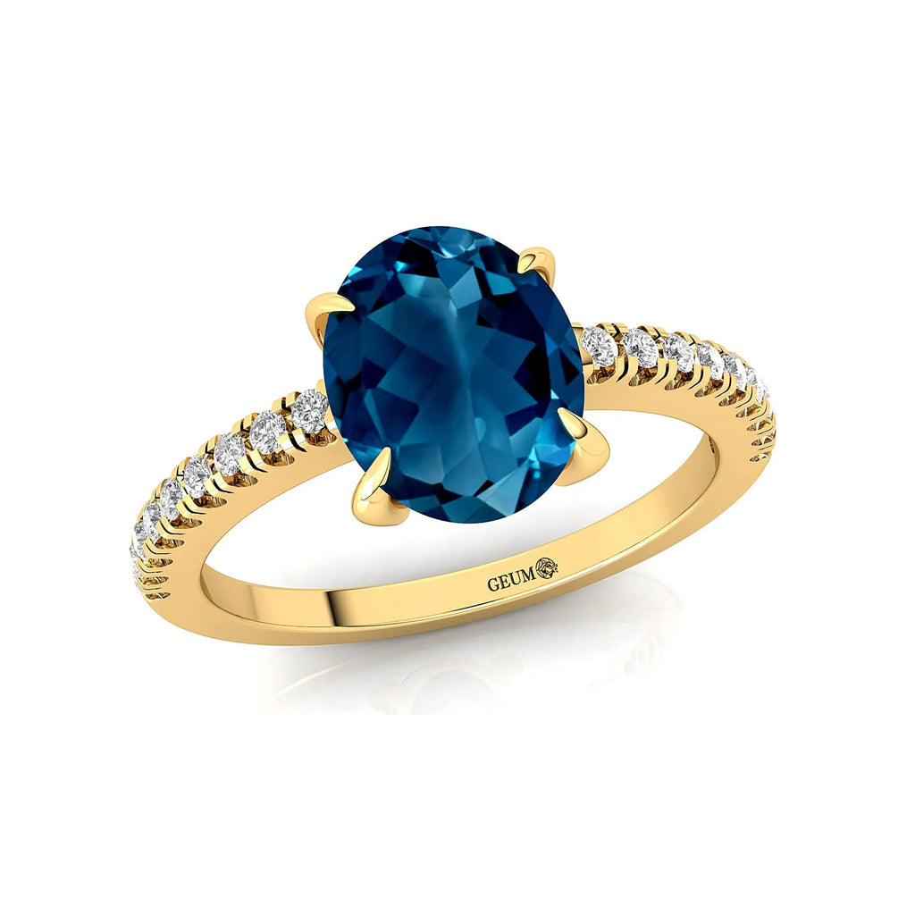 Solid Gold Halo London Blue Topaz Diamond Ring E238