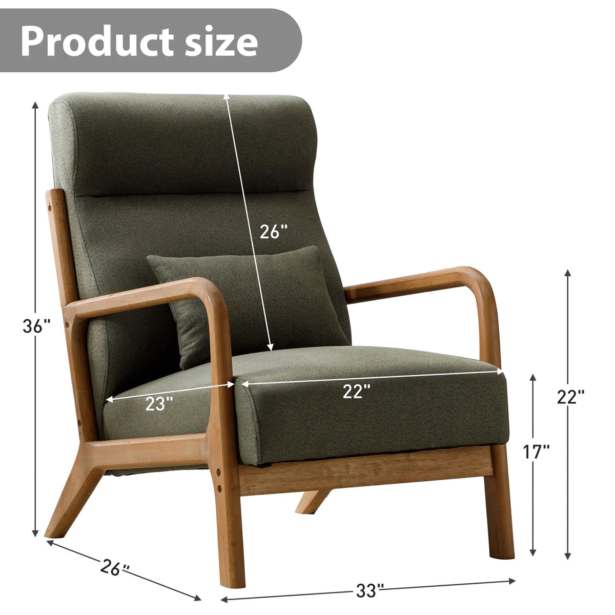 Mid-Century Modern Green Upholstered Accent Chair with Pillow C62308