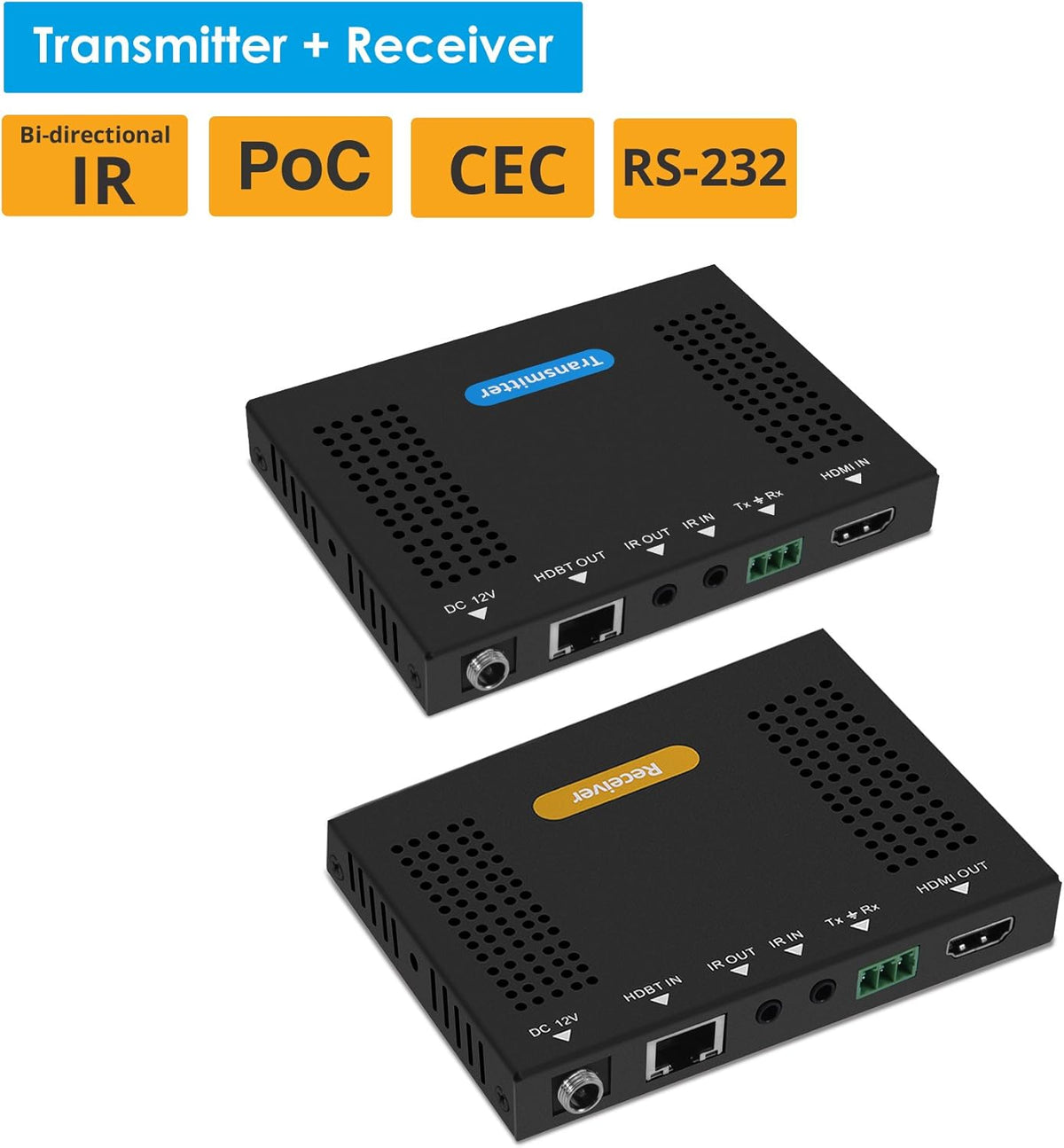 HDBaseT HDMI 2.0 Extender 4K 60Hz 4:4:4 HDR Over CAT5e/CAT6 70m/230ft @1080p & 40m/130ft @UHD 4K/60Hz, Dual IR, RS-232, CEC, PoC, 18Gbps Bandwidth, HDCP 2.2 H14210