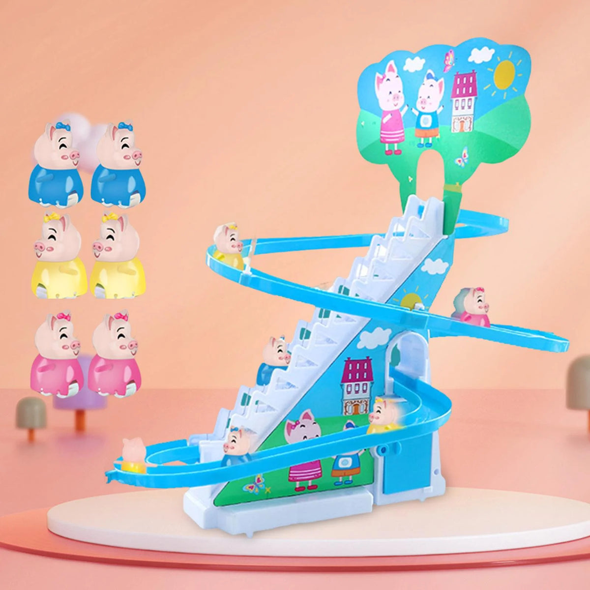 6 s Electric Climbing Stair Toy with LED Flashing Lights Children's Roller Coaster Toy Set E856731