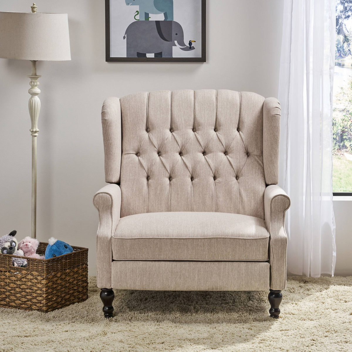 Navy Blue Oversized Fabric Push Back Recliner S7362