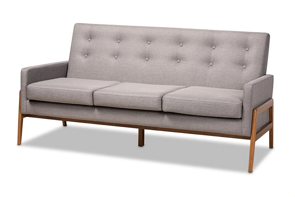 Light Grey Fabric Upholstered Walnut Wood 3-Piece Living Room Set I696