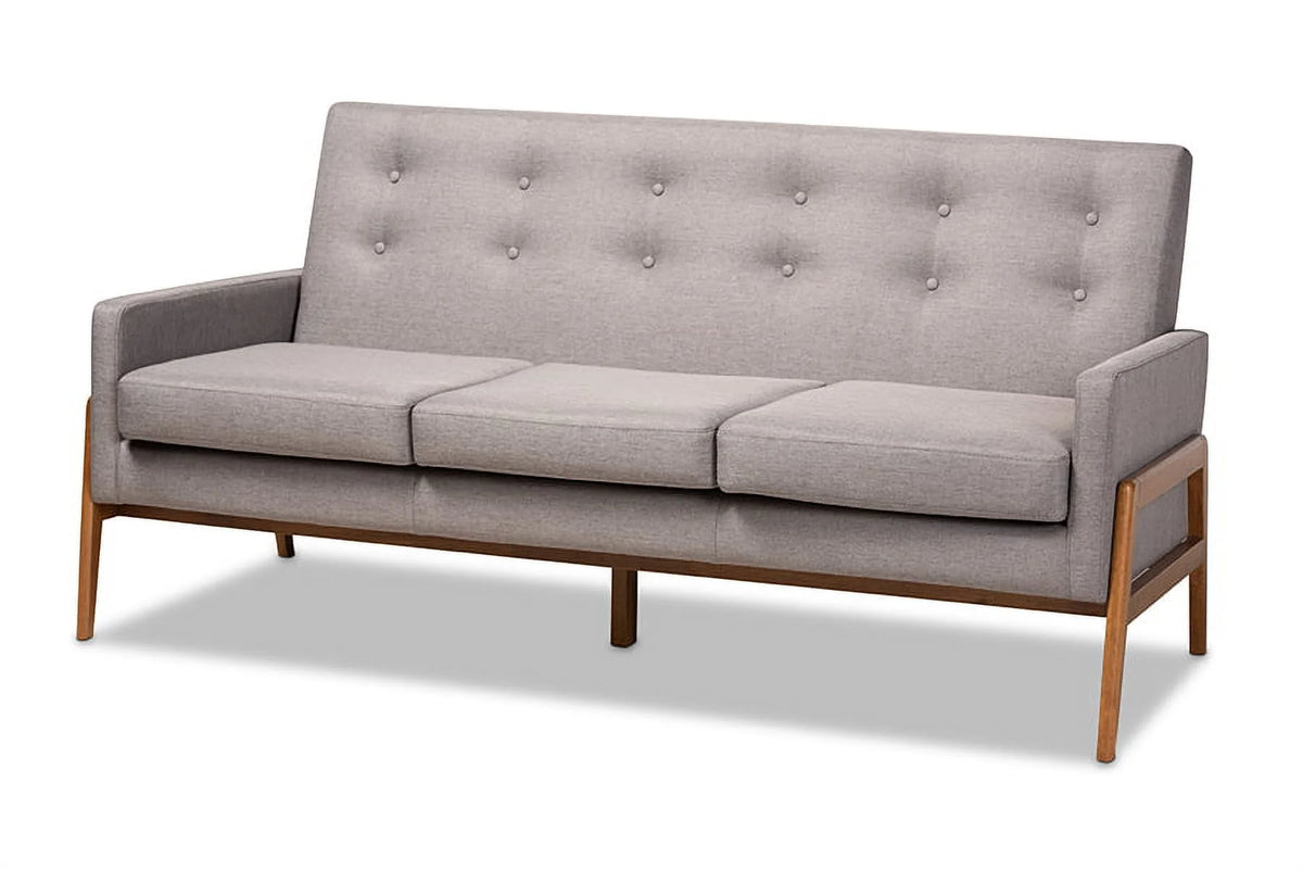 Light Grey Fabric Upholstered Walnut Wood 3-Piece Living Room Set I696