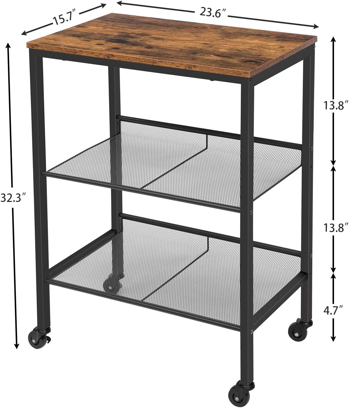 3-Tier Utility Cart on Wheels with Adjustable Feet I8385