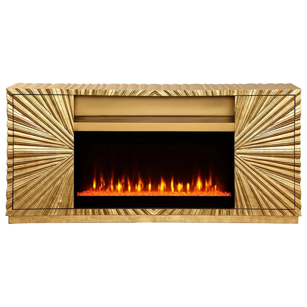 Metallic Gold Freestanding Infrared Electric Fireplace TV Stand N641042