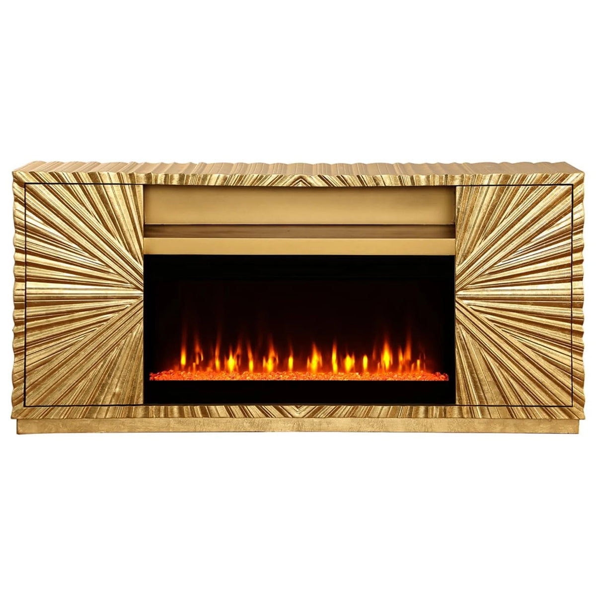 Metallic Gold Freestanding Infrared Electric Fireplace TV Stand N641042