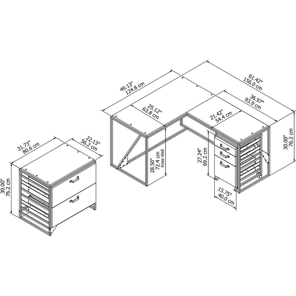 White L Shaped Industrial Desk with File Cabinets F932