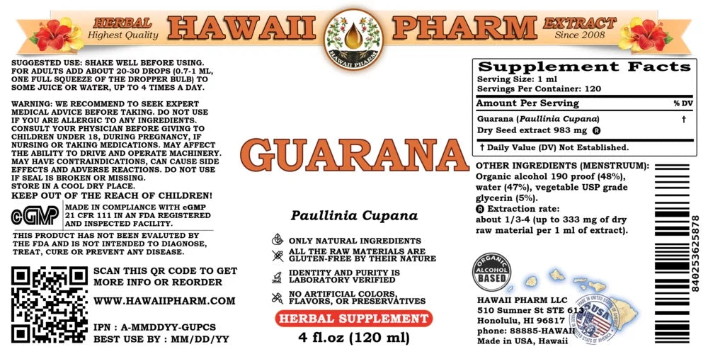 Guarana Dry Seed Liquid Extract 4 Fl.Oz D6098
