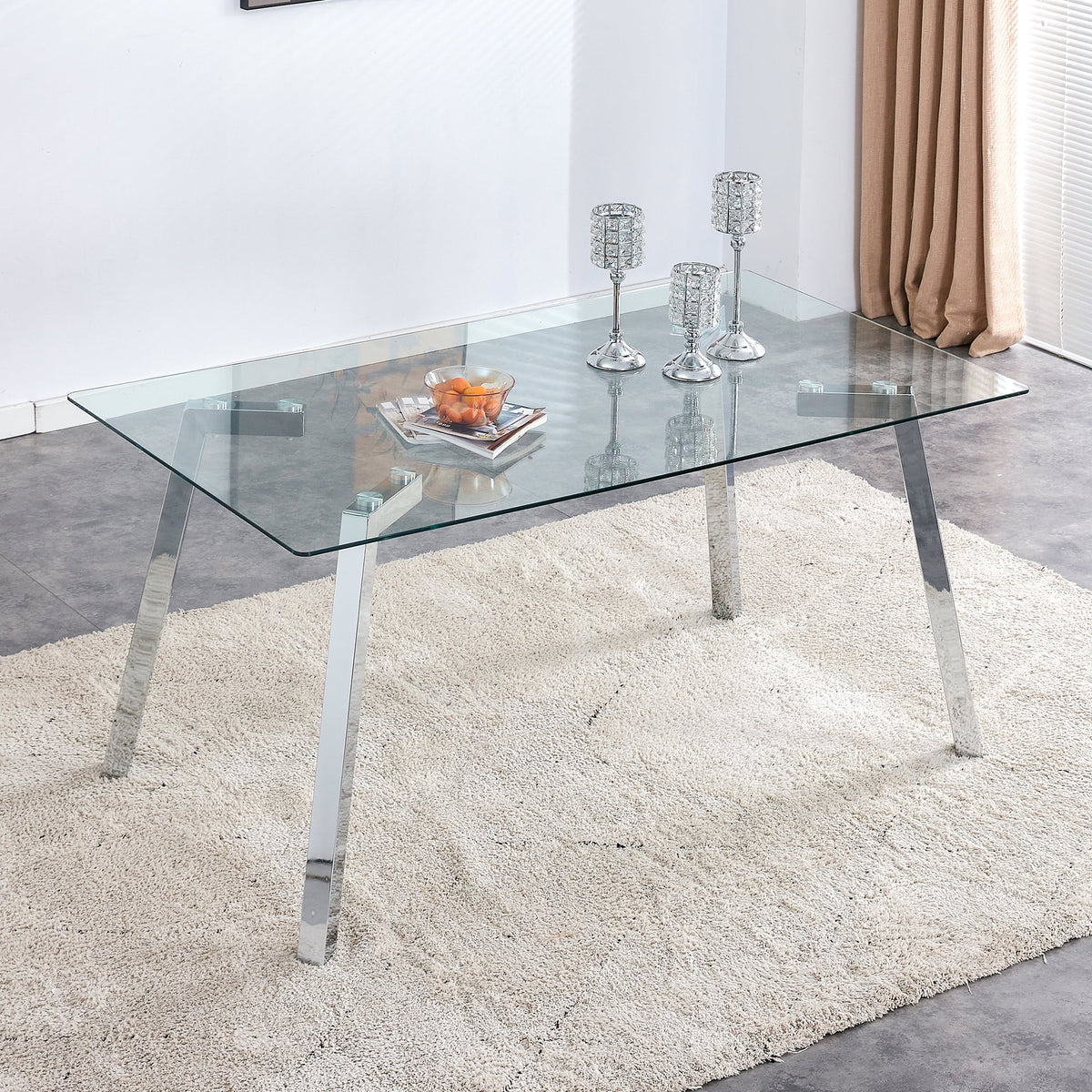 Rectangle Glass Dining Table with Metal Base Q986