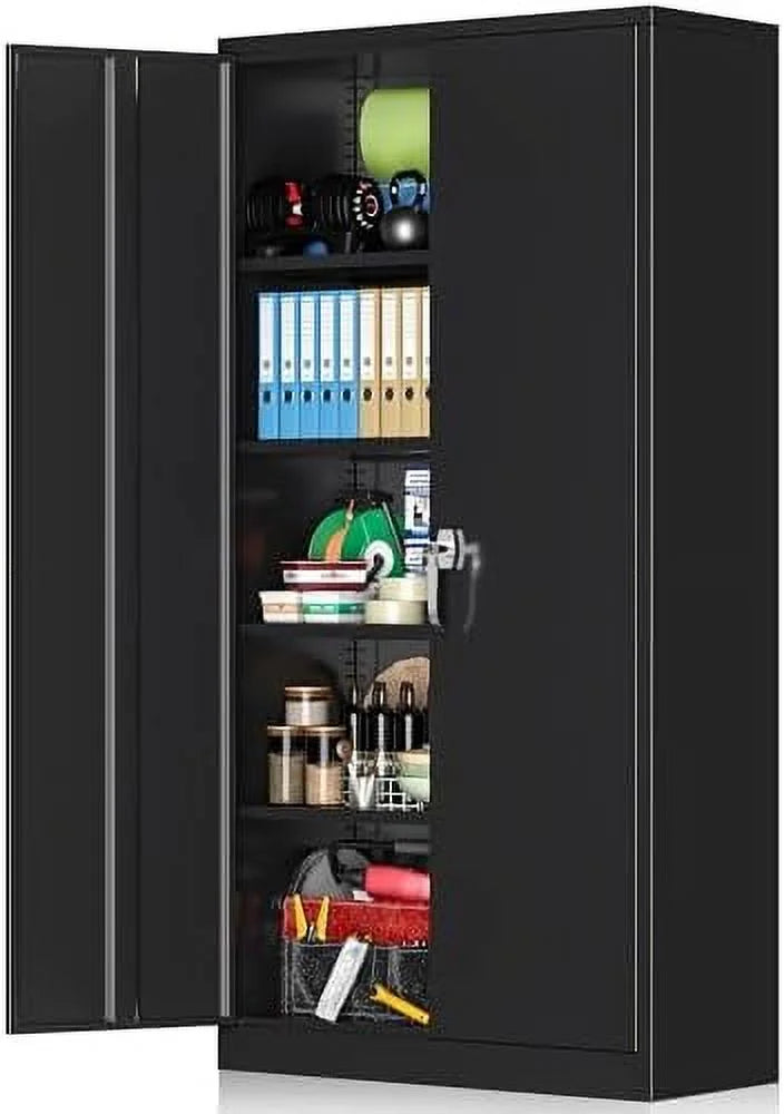 Black Steel Locking Tool Cabinet with Doors and Shelves L57882