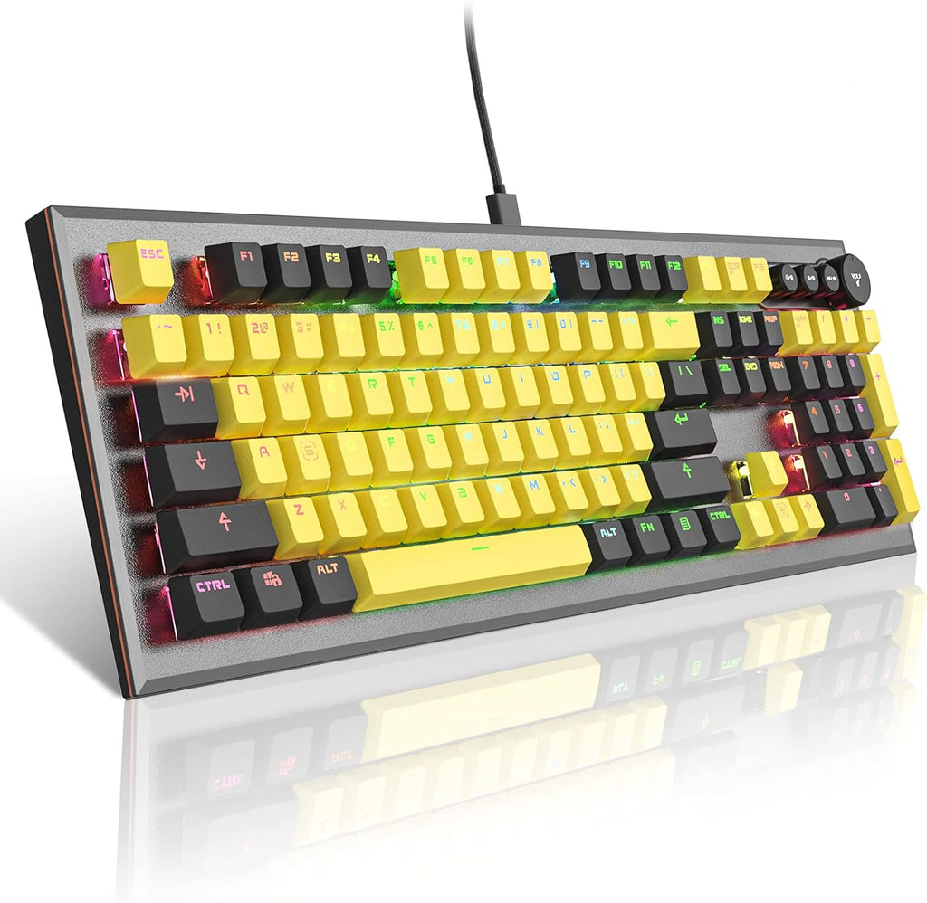 104 Keys Wired Mechanical Gaming Keyboard with Rainbow RGB Backlit Leather Wrist Rest K1776