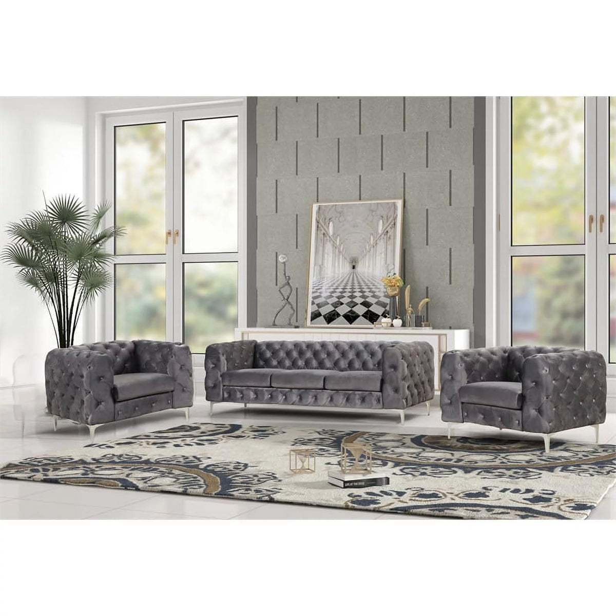 Velvet Sofa and Two Chairs Set O8976