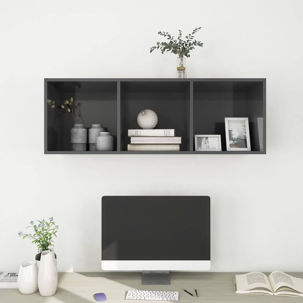 High Gloss Gray Wall-Mounted TV Cabinet Chipboard J55964
