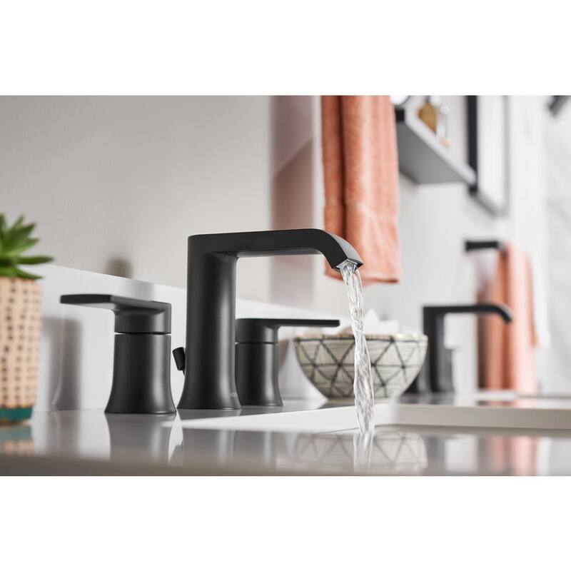 8 in. Widespread Double Handle Bathroom Faucet with Drain in Matte Black 2-Pack V150