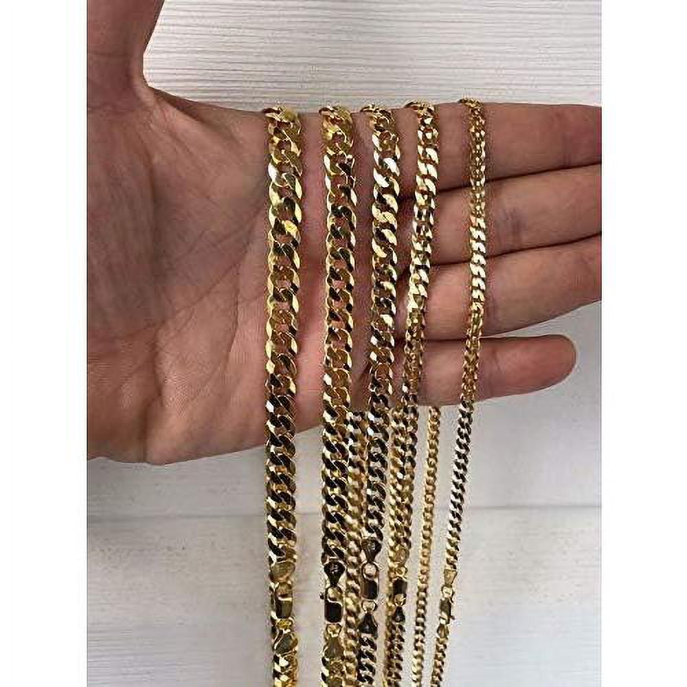 14k over solid 925 sterling silver flat cuban chain necklace J53676