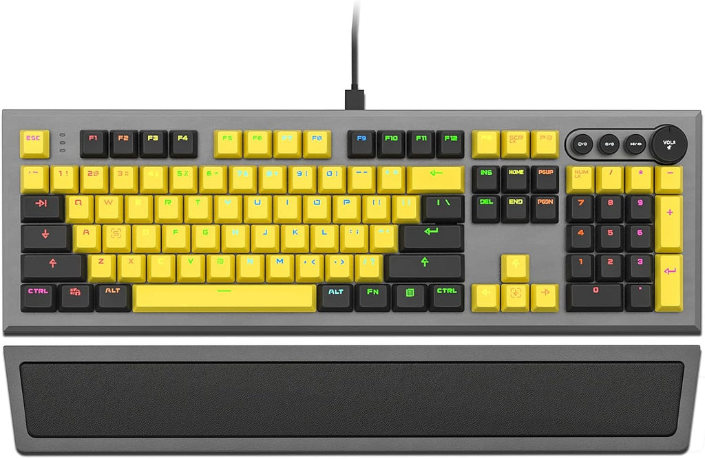 104 Keys Wired Mechanical Gaming Keyboard with Rainbow RGB Backlit Leather Wrist Rest K1776
