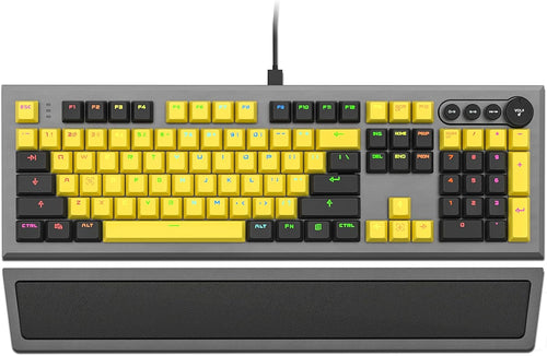 104 Keys Wired Mechanical Gaming Keyboard with Rainbow RGB Backlit Leather Wrist Rest K1776