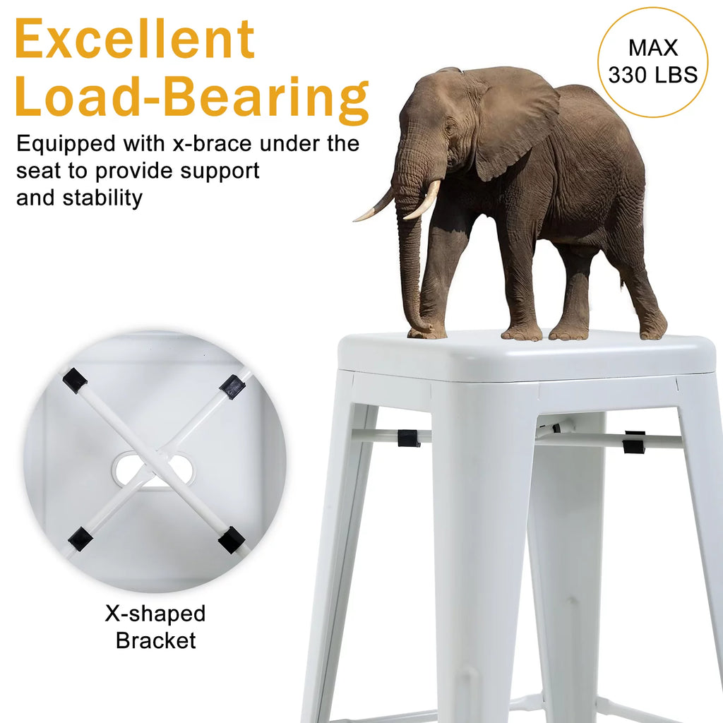 Metal Bar Stools Set of 4, 24 inch White Stackable Backless Counter Height C782876