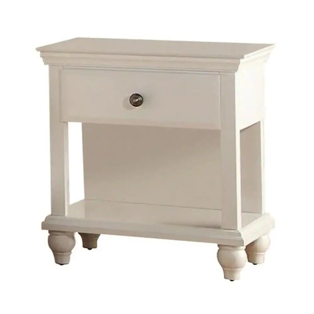 King Size Bed with 2 Nightstands White Faux Leather I7495