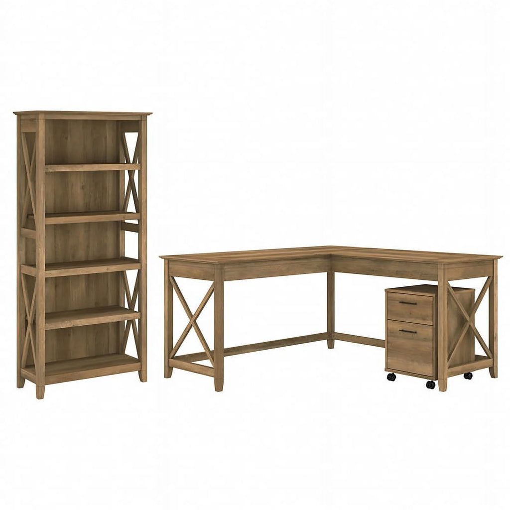 L Desk with Drawers and Bookcase Reclaimed Pine Engineered Wood K4459