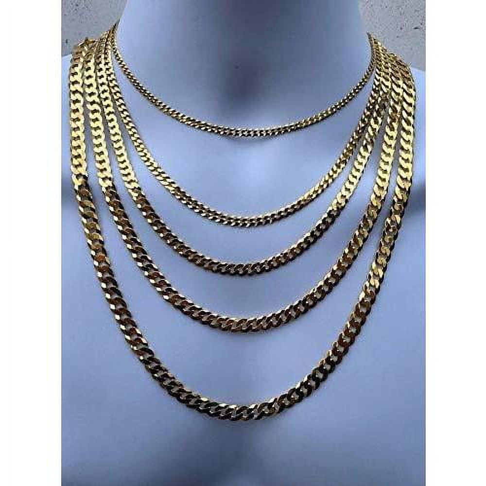 14k over solid 925 sterling silver flat cuban chain necklace J53676