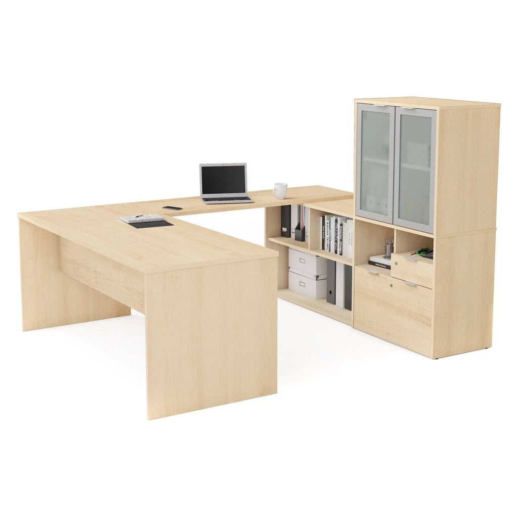 U Shape Computer Desk with Hutch H7321