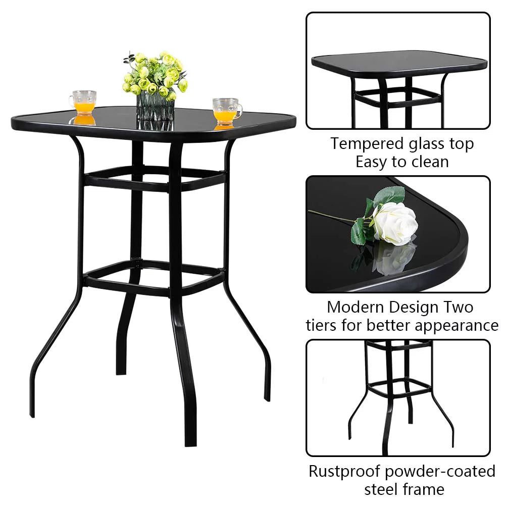 31"x 31" x 40" Black Wrought Iron Glass Bar Table M123039