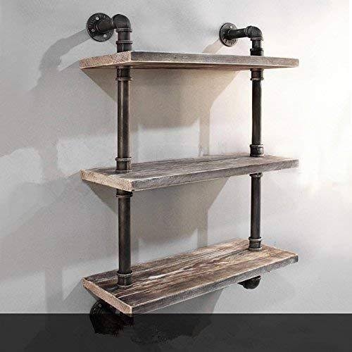 Industrial Pipe Bookcase Wall Shelf, Rustic Floating Wood Shelves 24'' Y3903