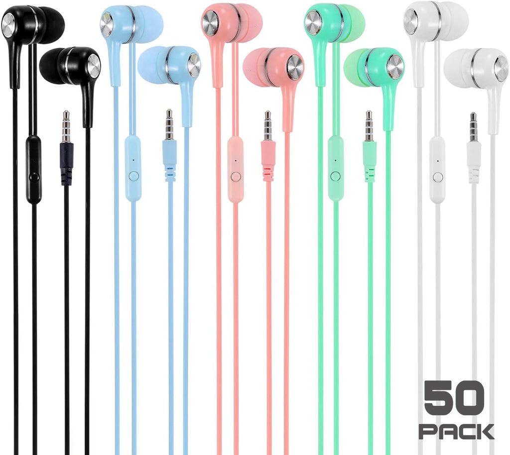 50 Packs Multi Colored Earbuds Headphones with Microphone I137