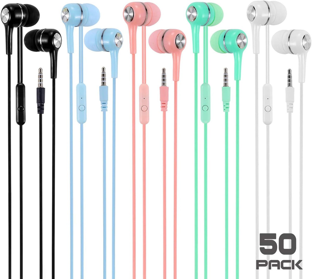 50 Packs Multi Colored Earbuds Headphones with Microphone I137