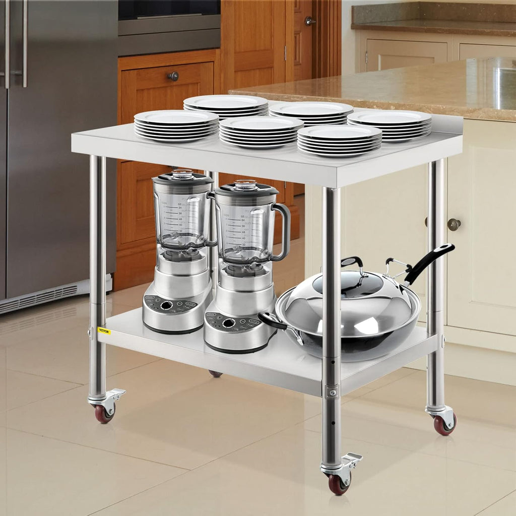 Stainless Steel Prep Table, 30 x 24 x 35 Inch, 440lbs Load Capacity, with Backsplash, Adjustable Undershelf & 4 Casters W632454