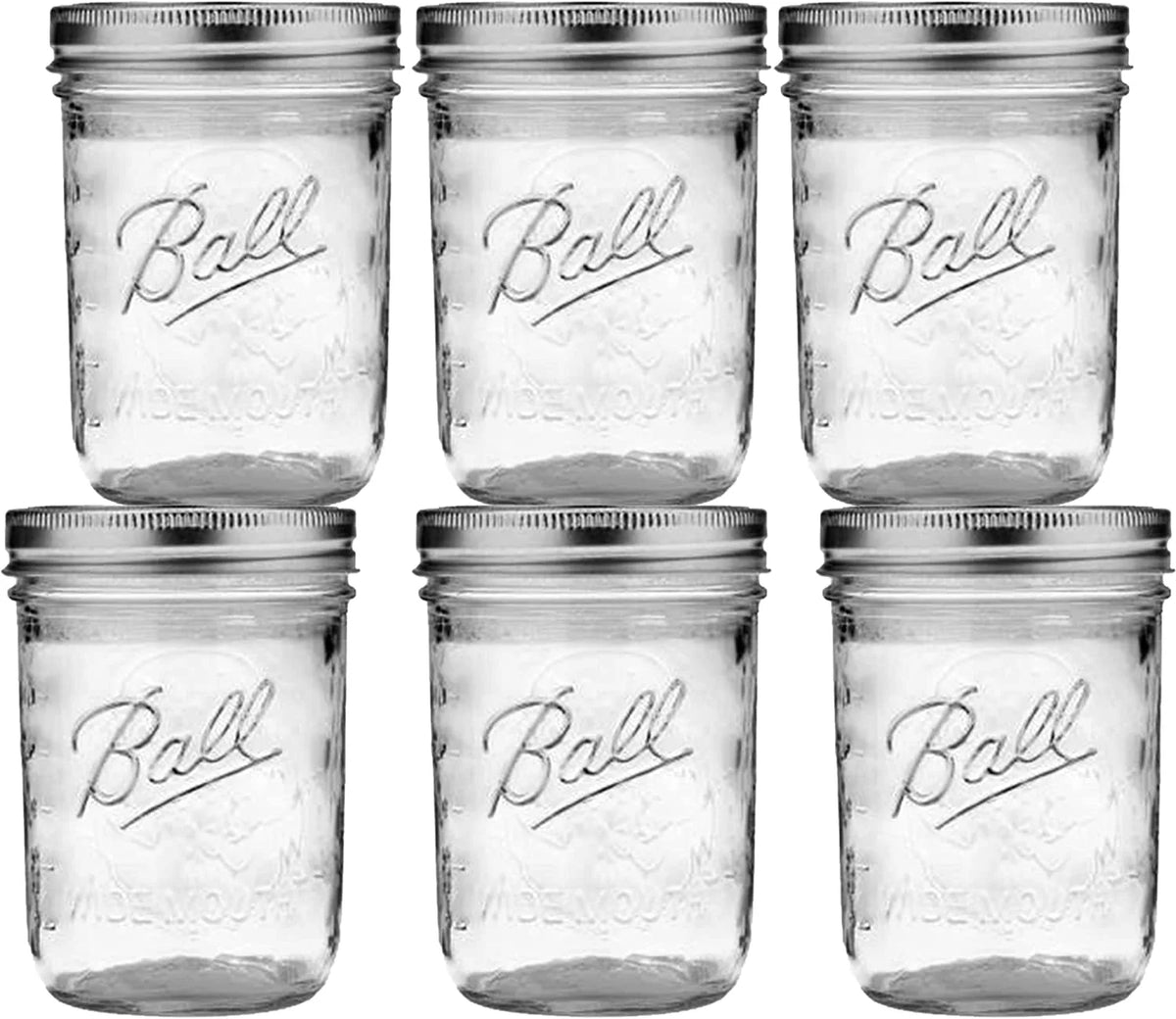 16 oz 6 Pack Wide Mouth Mason Jars with Airtight Lids and Bands A3433