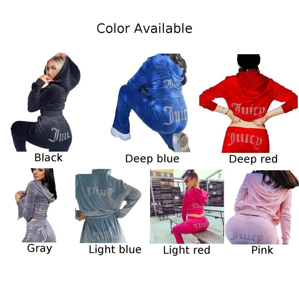 Velour 2-Piece Hoodie Tracksuit Set E75574