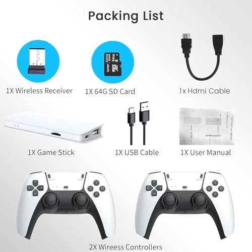Wireless Retro Gaming Console Built-in 20000+ Classic Games, 4K HDMI, Dual 2.4G Wireless Controllers E767104