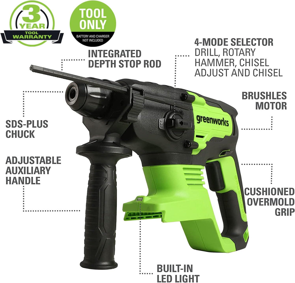 24V Brushless Cordless Rotary Hammer, SDS-Plus M329