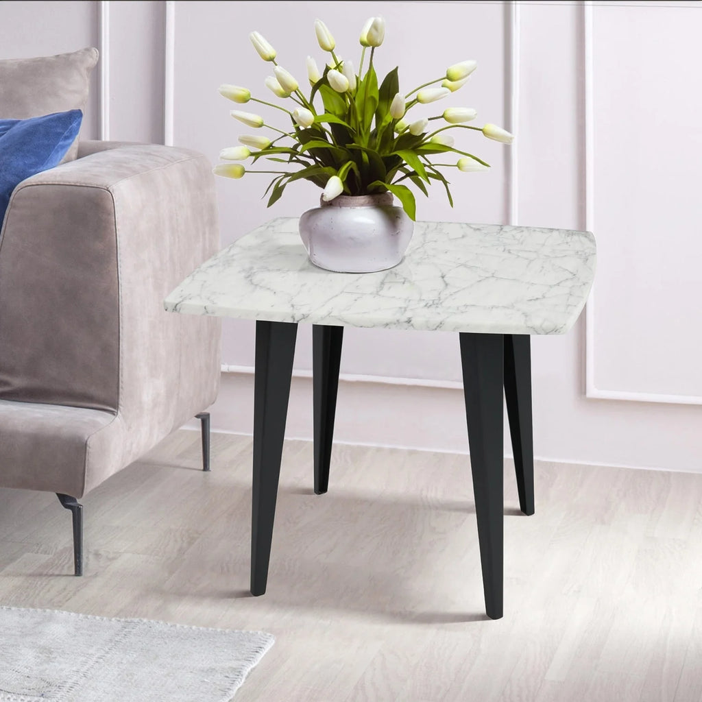 24" Square White Marble Side Table with Metal Legs C8713