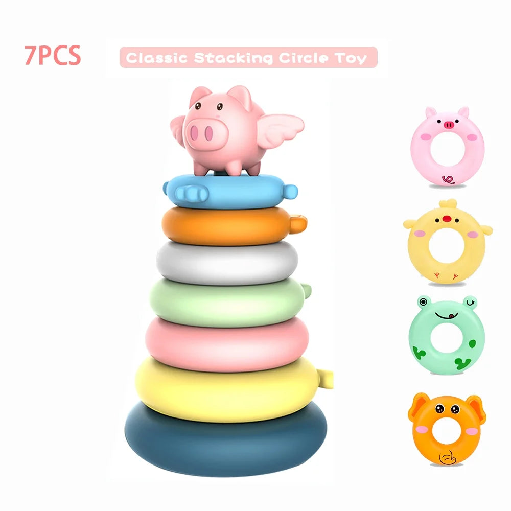7 Rings Stacking Rings Soft Toys Baby Blocks Teething Learning Stacker V5617