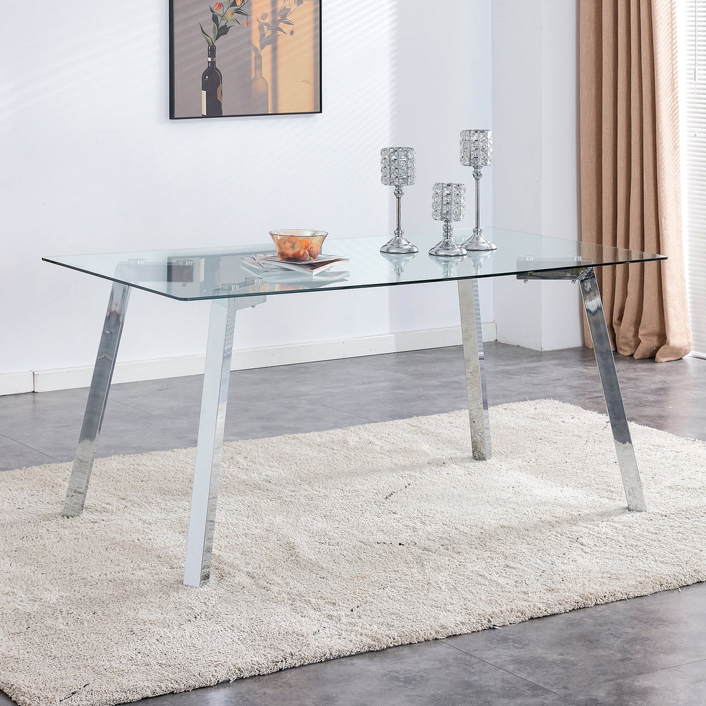 Rectangle Glass Dining Table with Metal Base Q986