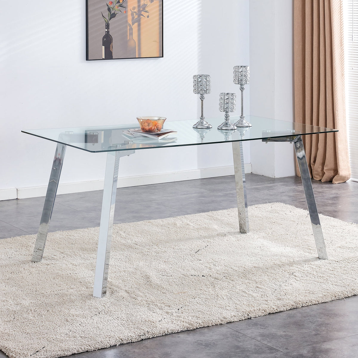 Rectangle Glass Dining Table with Metal Base Q986