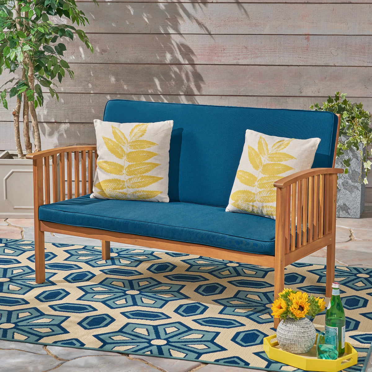 Acacia Wood Loveseat with Cushion Y1686